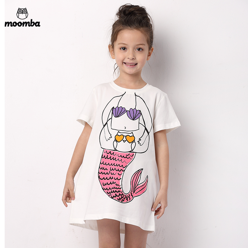 moomba 童装夏装女童短袖T恤 宽松可爱纯棉中长款中童上衣美人鱼