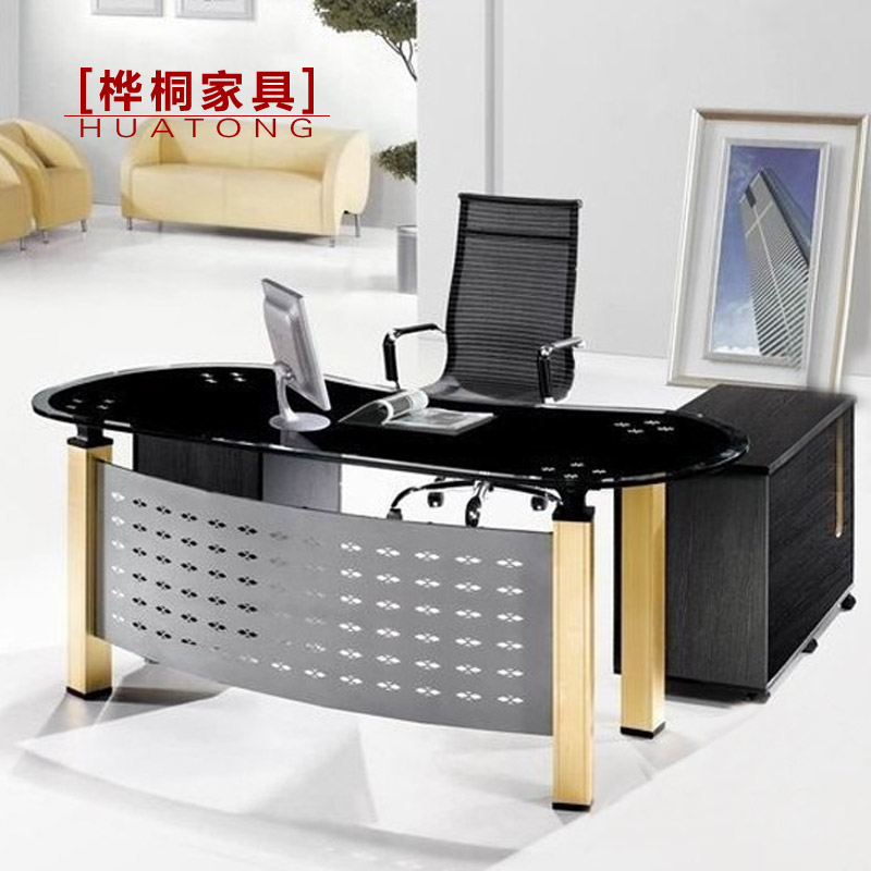 新款办公家具钢化玻璃老板桌办公桌 时尚主管桌 现代大班台经理桌