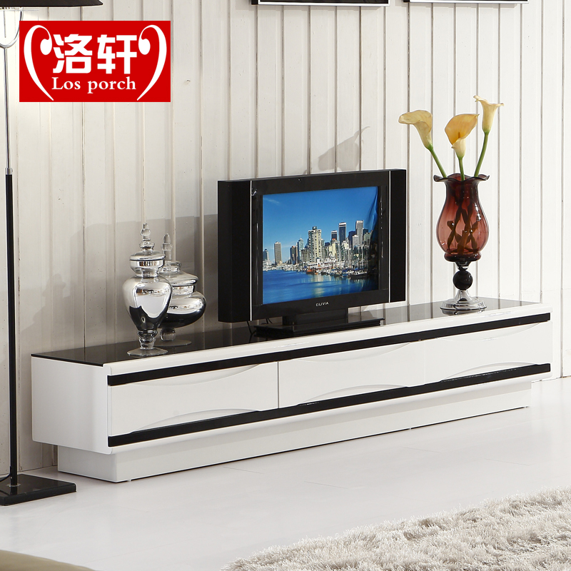 洛轩现代简约钢化玻璃电视柜 时尚白色钢琴烤漆电视柜 影视柜储物