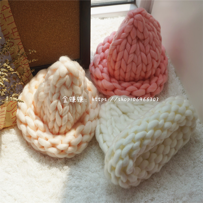 韩国秋冬流行毛线帽 时尚粗线渔夫帽 纯手工编织粗针织保暖帽