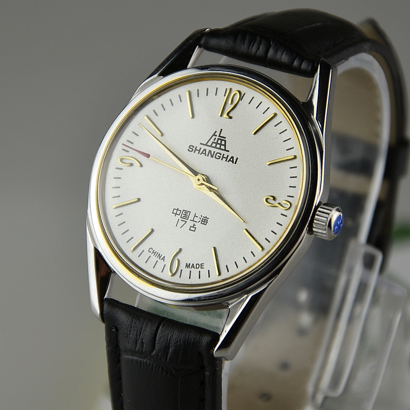 老上海牌手表 超薄手动上弦机械表数字男士皮带库存复古腕表8120