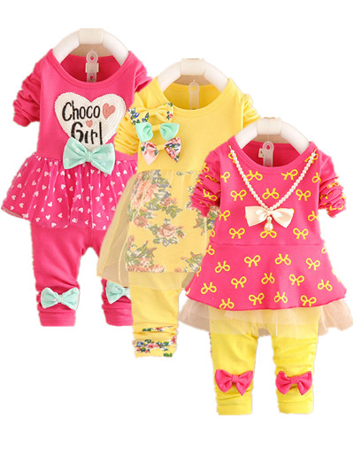 2015新品秋款女童运动装0-1-2-3岁女宝宝长袖纯棉套装婴儿外出服