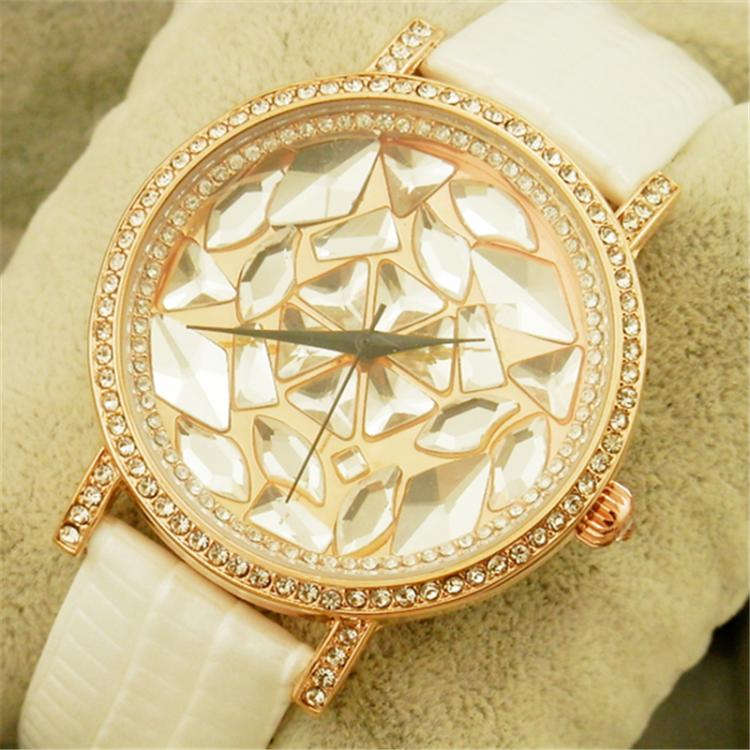 新款正品玛莎莉手表 满钻女表镶钻时尚潮流气质皮带女手表石英表