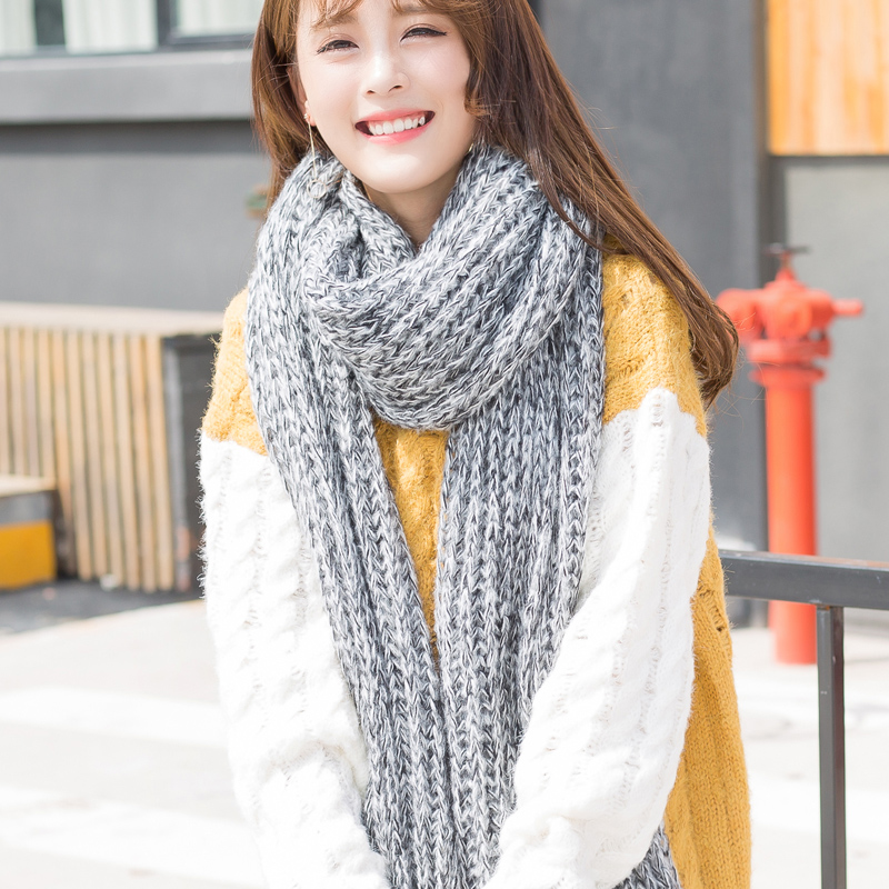 韩国毛线围巾女韩版冬季新款学生情侣加厚保暖针织长围脖男秋冬天