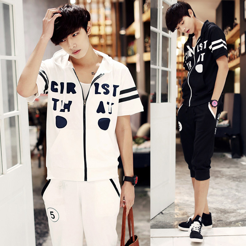 2015新款夏季男士运动套装短袖休闲薄运动服韩版青少短款卫衣套装