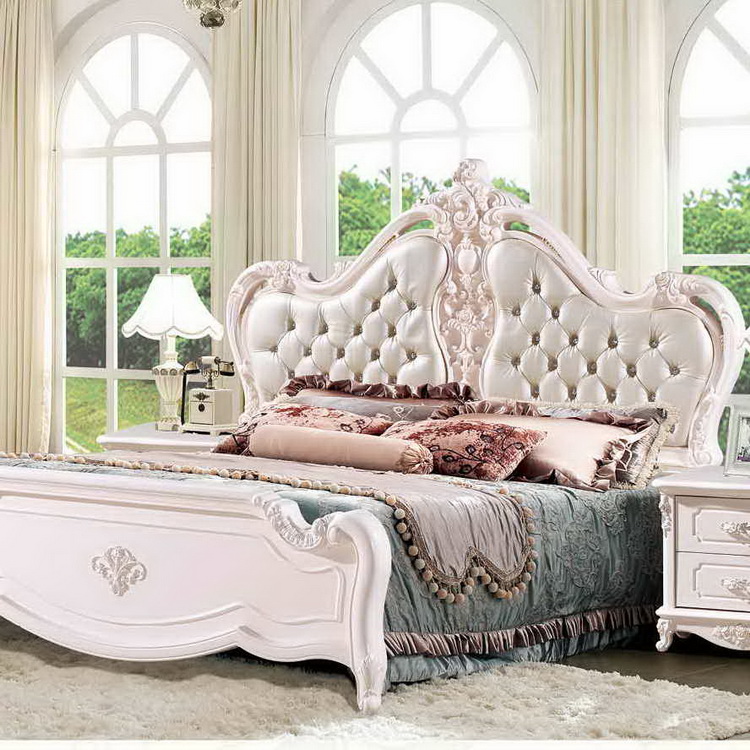 浅粉色硬靠欧式床法式床简欧床皮床F601