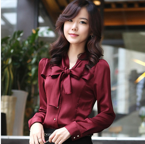 2016秋装新款韩版女式衬衣OL通勤修身纯色雪纺长袖衬衫女工装女装