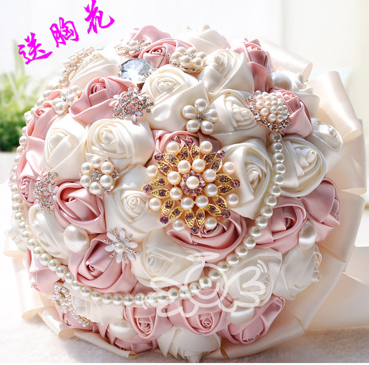 新娘手捧花diy材料定制珍珠水钻花球创意韩式仿真花影楼结婚用花