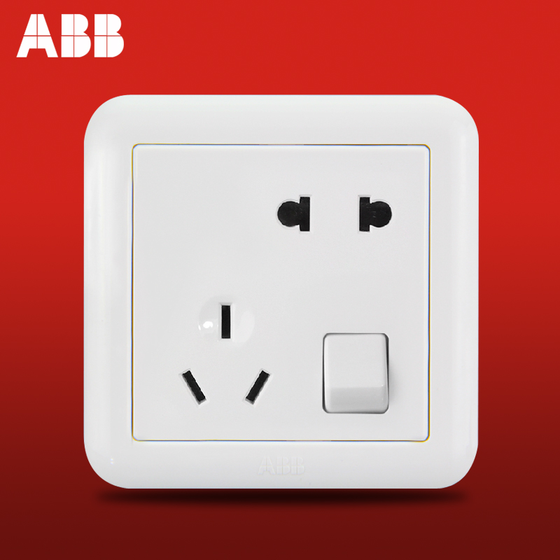 ABB开关插座德静带开关五孔一开五孔插座电源墙壁插座面板AJ225