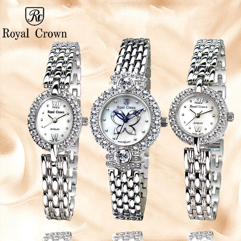 Royal Crown时尚女表 经典钢带石英表 镶钻表 防水时装女士手表