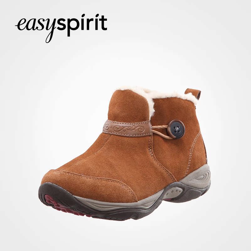 冬季easy spirit逸思步正品圆头坡跟纽扣短靴-401134450S