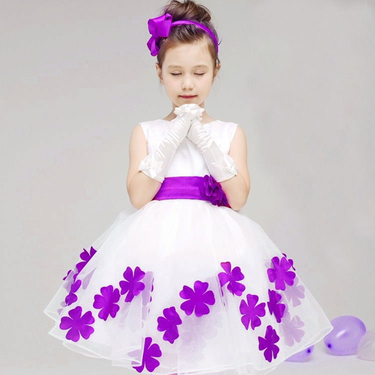 15春季新款儿童演出表演服装女公主蓬蓬纱裙白色花童礼服六一节