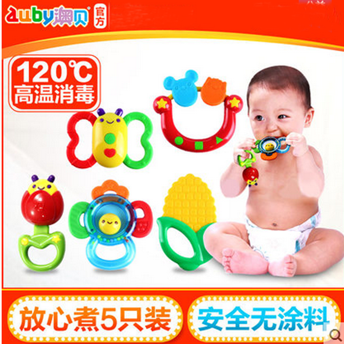 澳贝牙胶手摇铃宝宝早教新生儿0-3-6-12个月1岁奥贝婴儿益智玩具