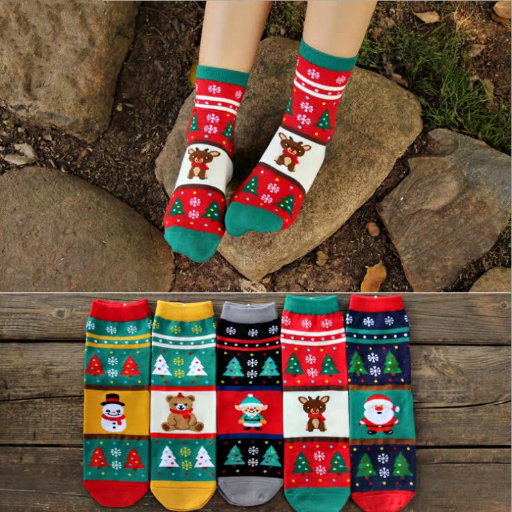 厂家批发 圣诞袜子纯棉卡通棉袜 女士可爱韩国立体袜 中筒袜全棉