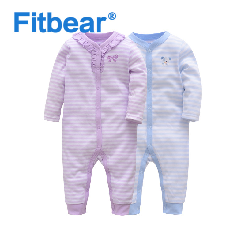 【天天特价】Fitbear婴儿纯棉连体衣男女宝宝爬服秋冬装睡衣内衣