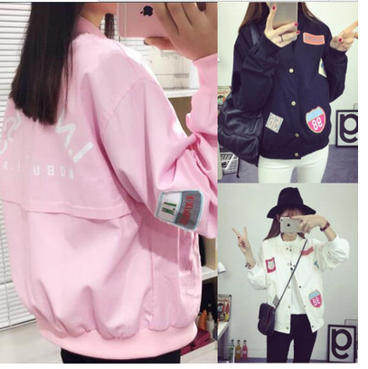 bf风外套原宿外套女春秋韩版学生夹克棒球服2016长袖宽松粉色外套