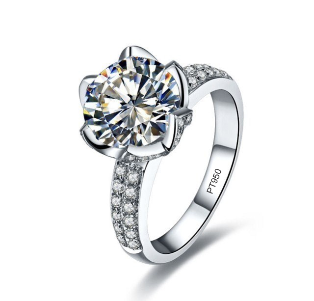 正品奢华群镶钻石戒指铂金钻戒女18K白金婚戒指环情侣对戒子1克拉