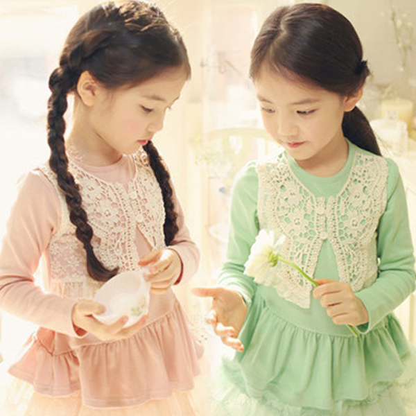 儿童长袖打底衫2-3-4岁6-7女童T恤假两件 2015春秋装韩版蕾丝童装