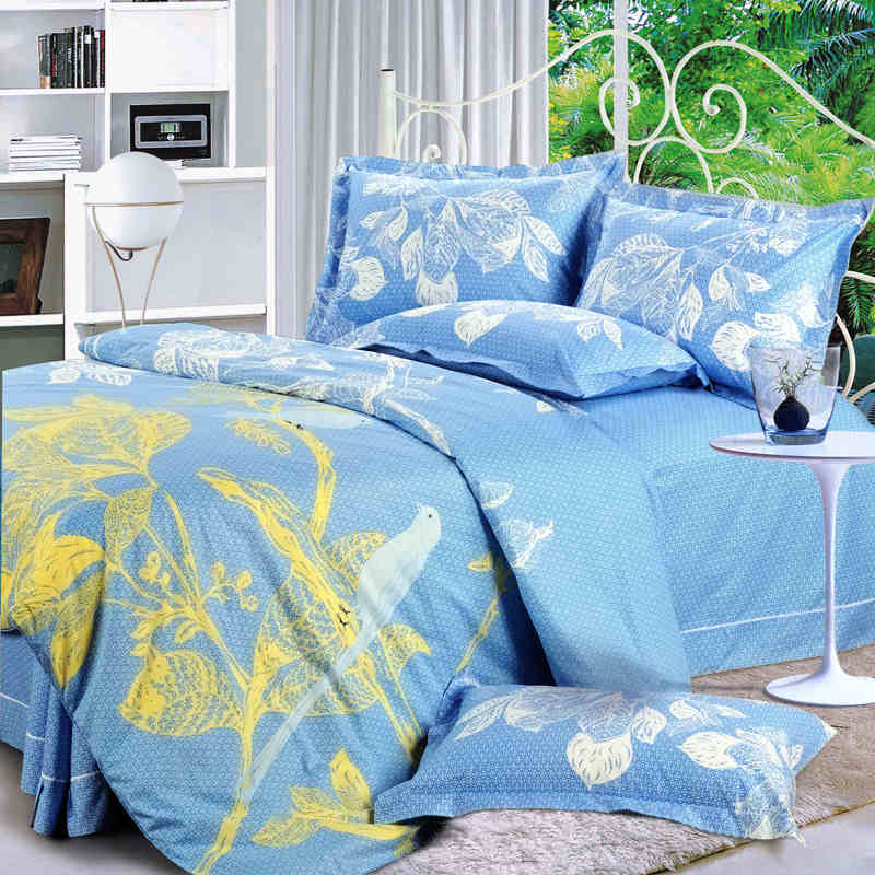 纯棉四件套欧洲高级床上用品 自然风格蓝色 不变形不褪色