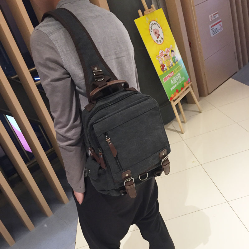 帆布男士胸包韩版大容量单肩包学生书包个性休闲潮包2016新款男包