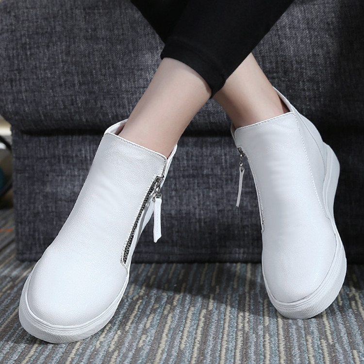 欧洲站2015秋新款女靴时尚马丁靴单靴韩版内增高靴子白色黑色短靴