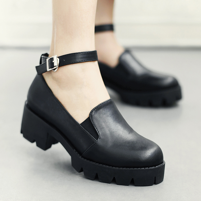 MASOO新款潮流一字扣带厚底女士鞋子 2015秋季单鞋复古中粗跟女鞋
