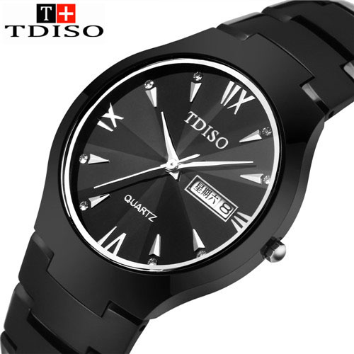 正品瑞士男士表休闲商务腕表进口钨钢黑色超薄石英手表防水时装表