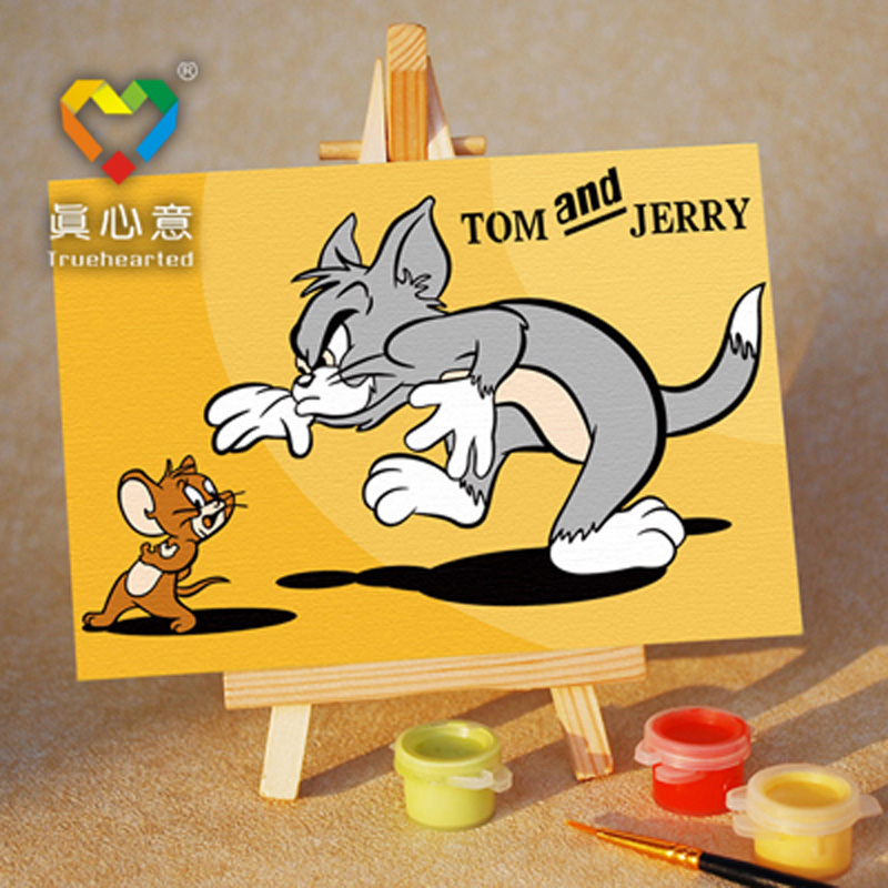 全场包邮猫和老鼠DIY数字油画儿童卡通动漫小幅手绘装饰画10*15