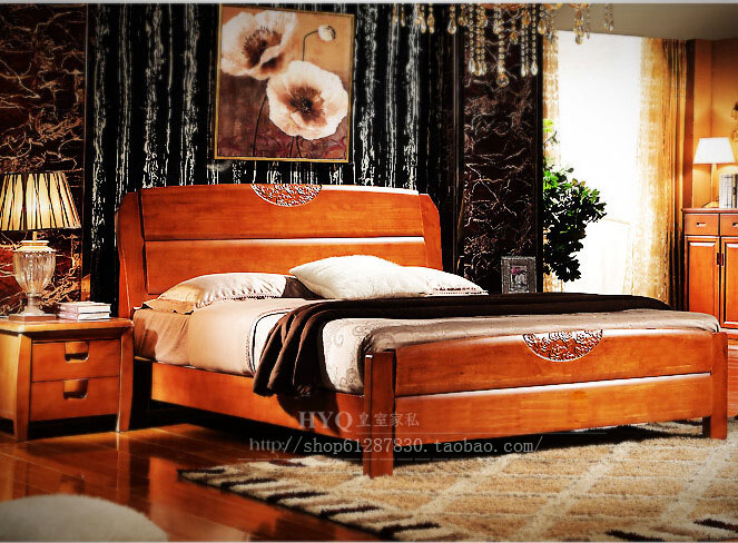 双人床 实木床 橡胶木床 橡木床 木头床1.8米大床