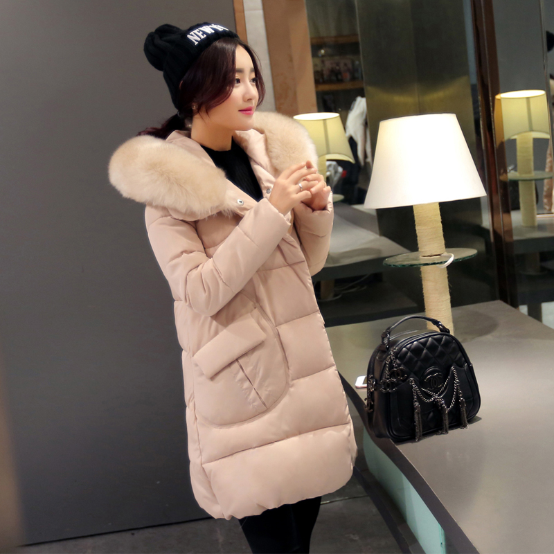 2015年冬装新款韩版棉衣女中长款外套韩国修身大毛领羽绒棉袄女潮