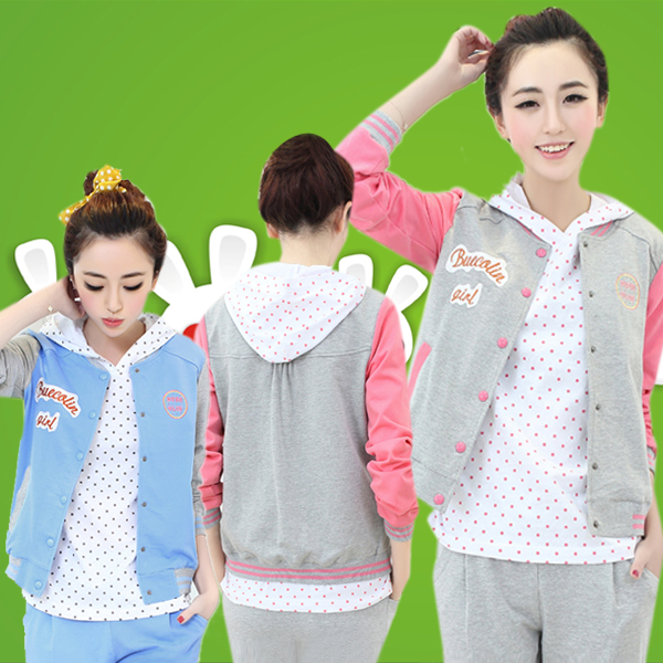 2015女款春秋装韩版三件套少女学生装女生外套运动卫衣休闲套装B