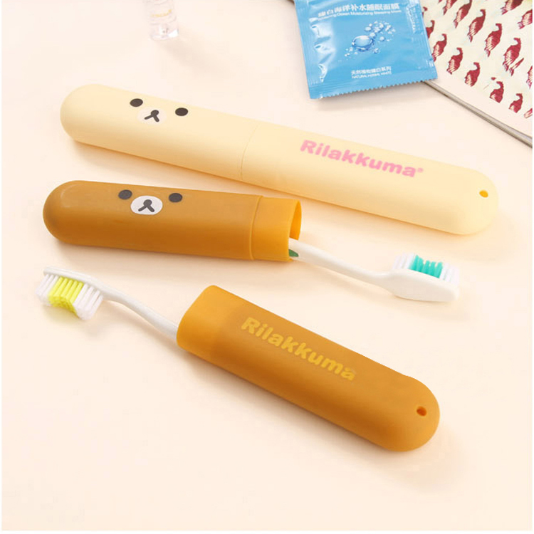 韩版轻松熊牙刷盒 清新便携式筒状带盖防菌旅行收纳盒 磨砂牙刷盒