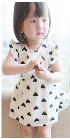 2014新品夏款童装 心形飞袖女童裙 韩版童装连衣裙