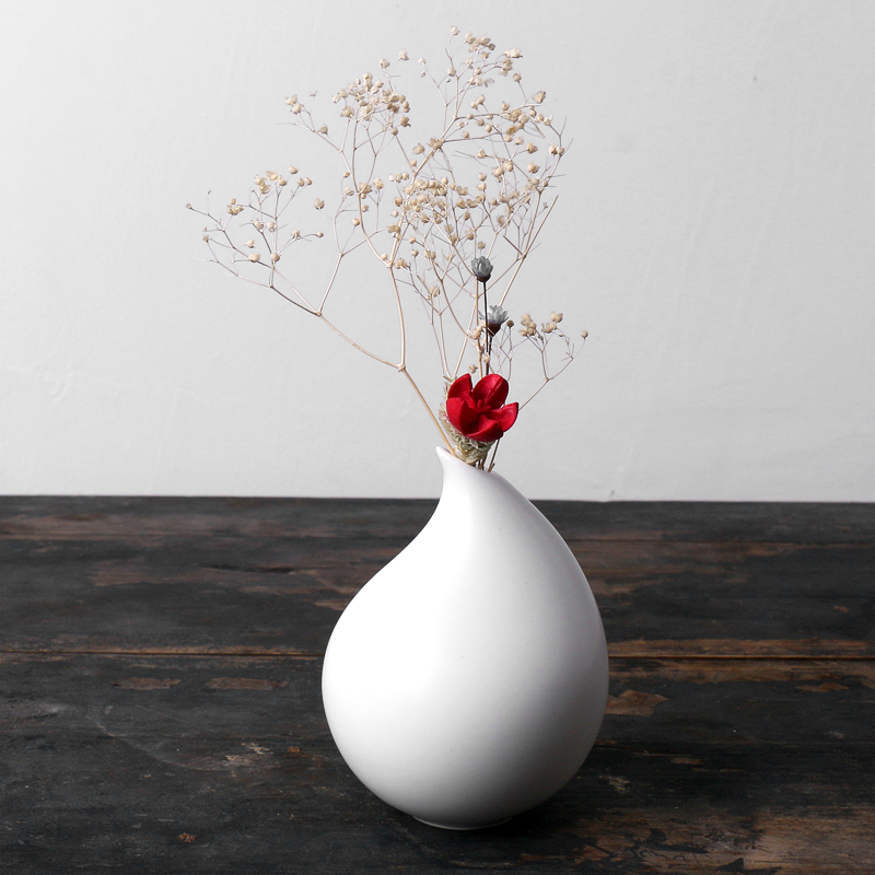 个性时尚小花瓶创意水培花插陶瓷摆件现代家居装饰品水滴花器白色