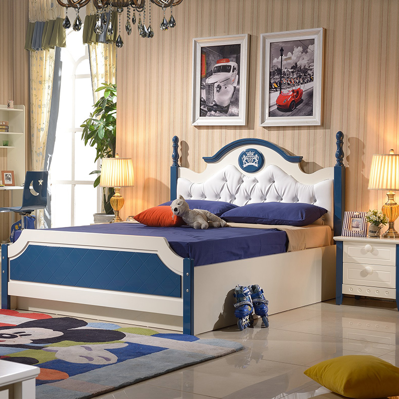 蓝色儿童套房成套家具卧室组合青少年儿童家具男孩套房1.2 1.5米
