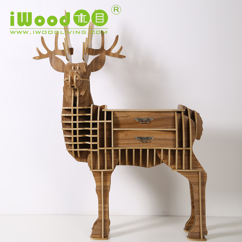 木目iWood 2015新品动物造型落地摆件创意公鹿抽屉书架简易置物架