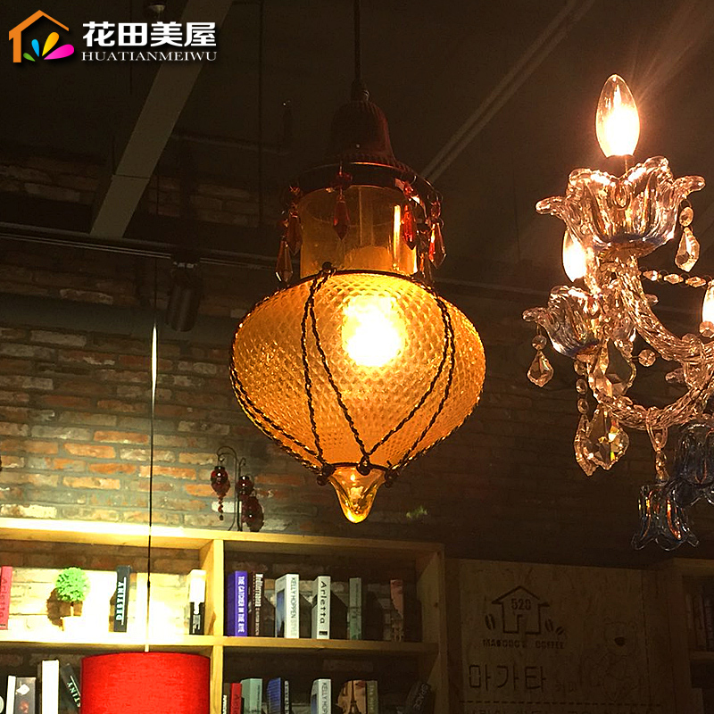 漫咖啡吊灯灯具美式乡村复古彩色玻璃创意个性吊灯吧台咖啡厅吊灯