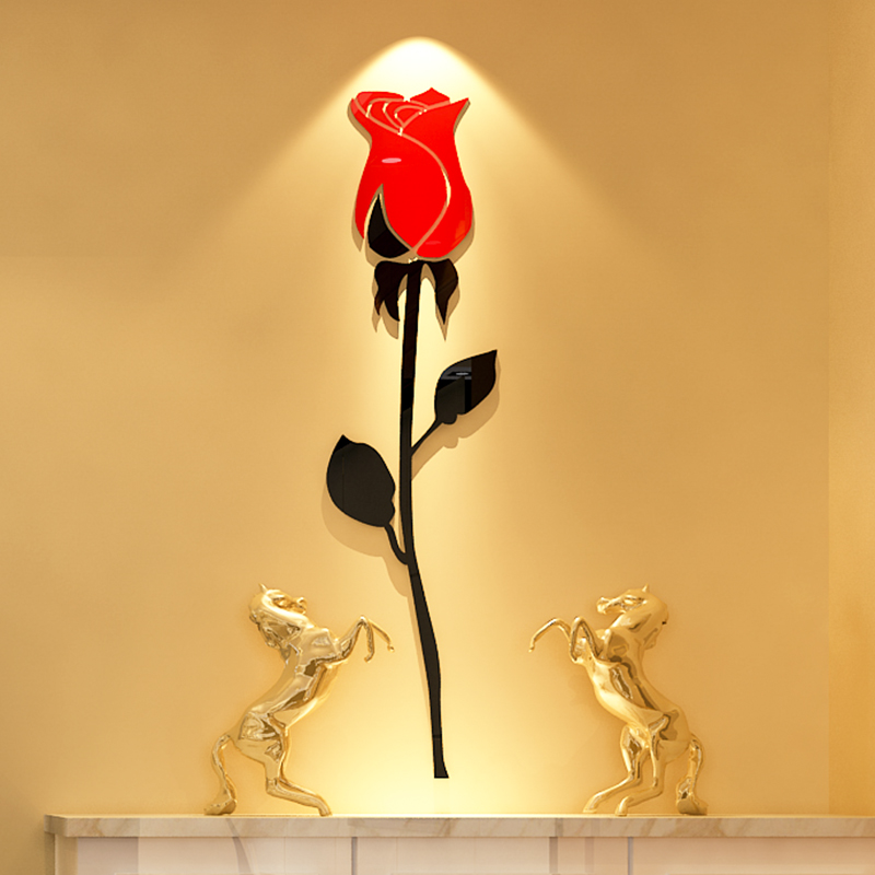 玫瑰花水晶亚克力3D立体墙贴画简约卧室客厅背景墙浪漫婚房装饰品