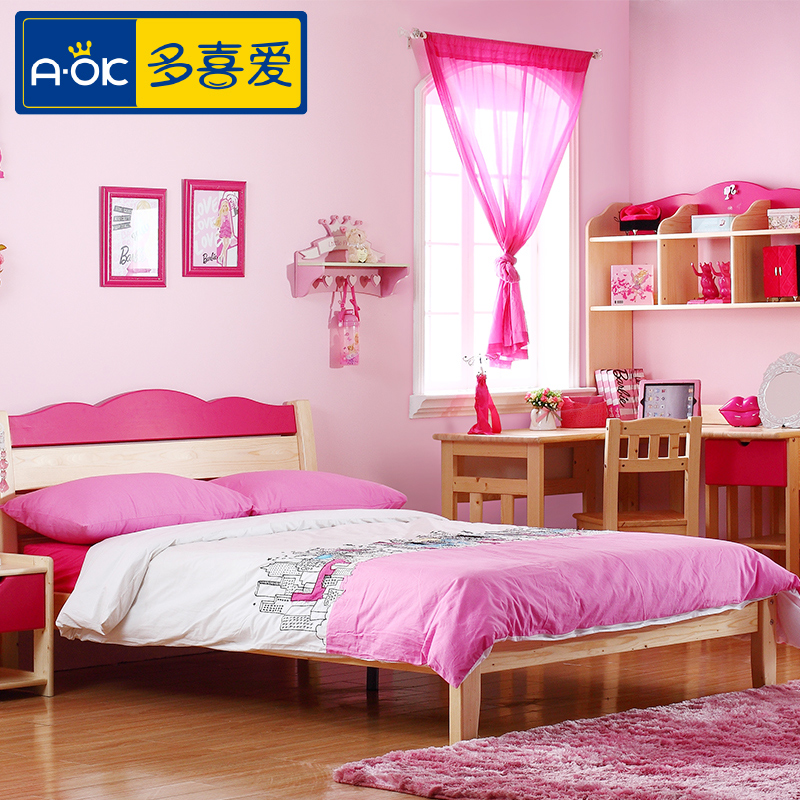 多喜爱松木家具 1.2米儿童床 男孩女孩实木床 单人床 原木色小床