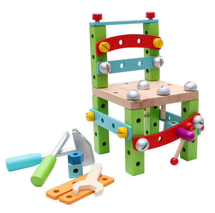 木丸子拆拼装积木巧手鲁班椅工具螺母拆装组合椅木制智力玩具56