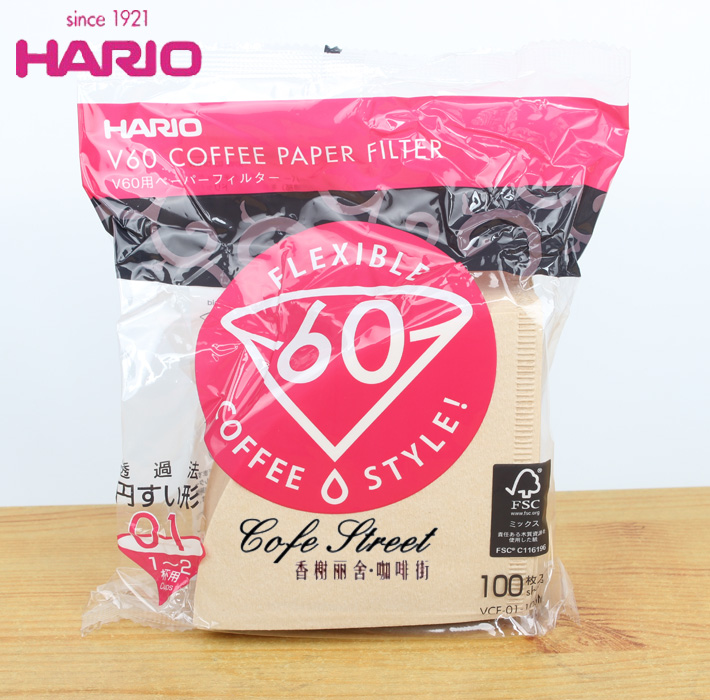日本HARIO哈里欧VCF-01-100M V60咖啡滤纸 100片|无漂白 1-2人份