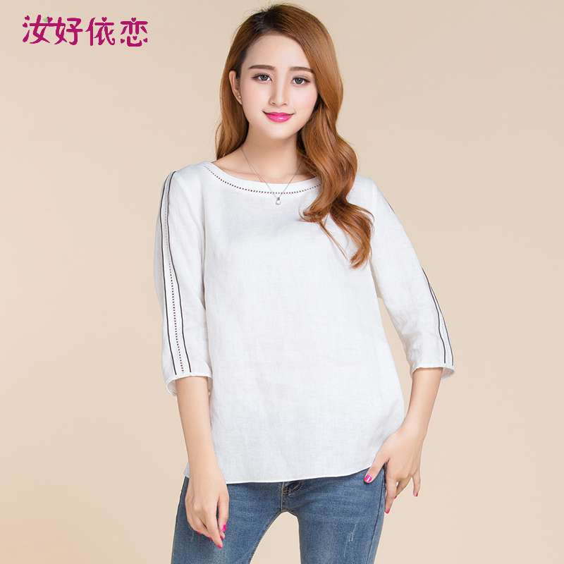2015新款女装韩版亚麻棉衬衫上衣修身休闲气质拼接花边长袖衬衣