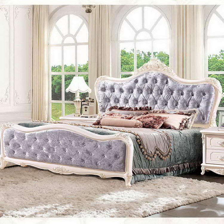 浅粉色硬靠欧式床法式床简欧床布靠床F612