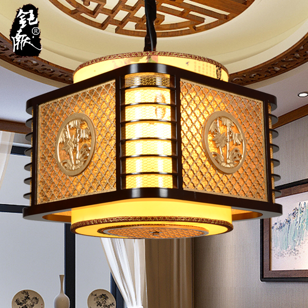 钜献家居 现代新中式吊灯具客厅餐厅过道酒店工程吸顶灯木质方形