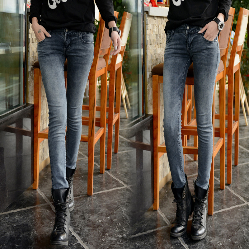 2015春季韩版新款弹性显瘦牛仔裤深色水洗女式修身长裤小脚铅笔裤
