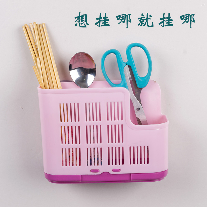 加厚塑料吸盘筷子笼 三格沥水吸壁挂壁筷子盒 厨房双筒挂式筷子筒