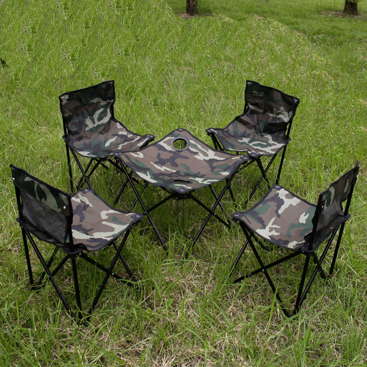 户外桌椅组合5套装 家具钓鱼椅 便携自驾野餐烧烤迷彩桌椅五件套