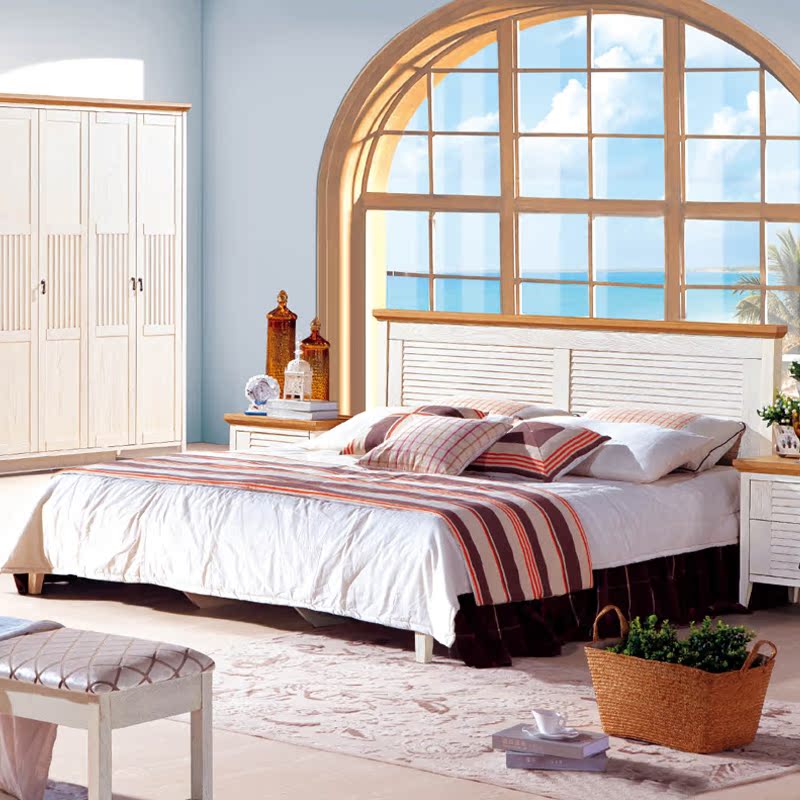 美馨家具 实木床地中海 1.8米乡村床 1.5米双人床 白色实木床906