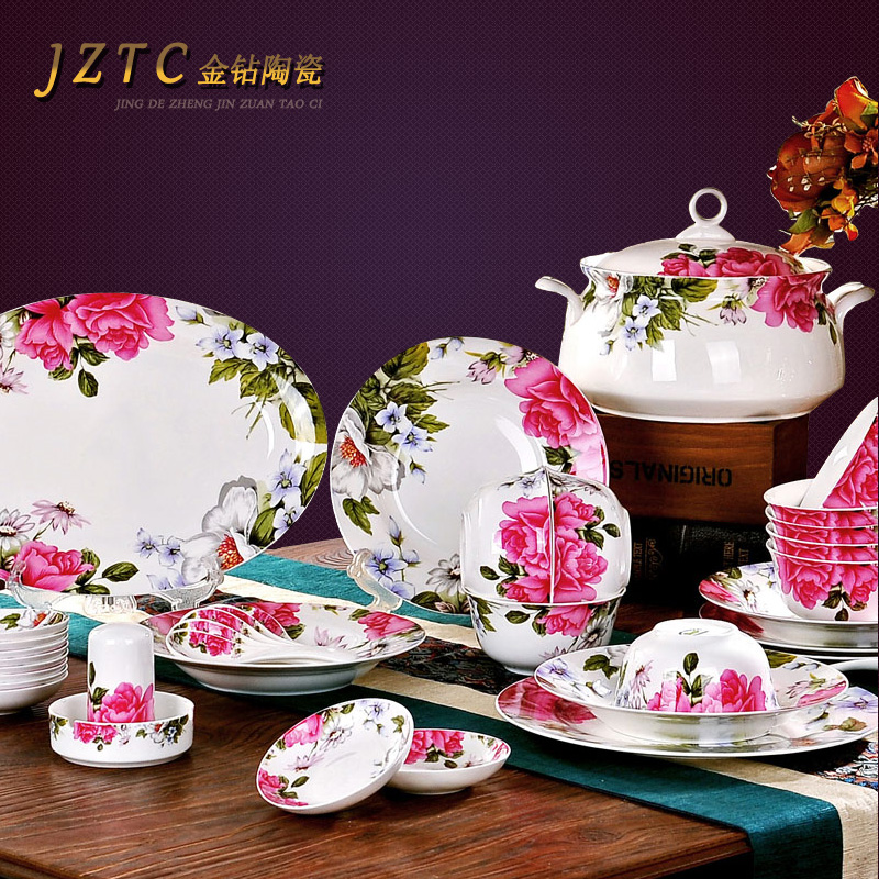 碗套装 景德镇陶瓷器餐具韩式56头骨瓷餐具套装-碗碟碗盘套碗