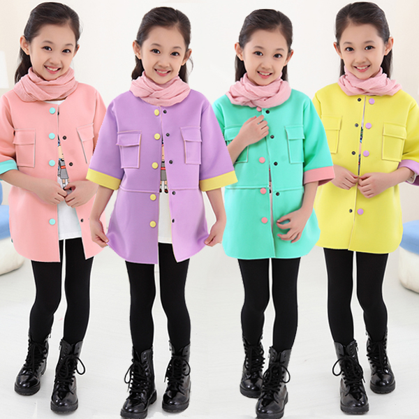 3-4-5-6-7-8岁女童风衣大衣2014春秋装新款韩版女孩糖果色外套